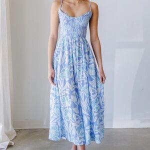 Free People Sweet Nothings Midi Dress in Blue Vista Combo- XS